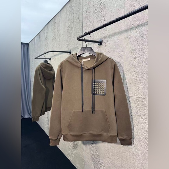 Bottega Veneta Olive Hoodie with Patterned Pocket